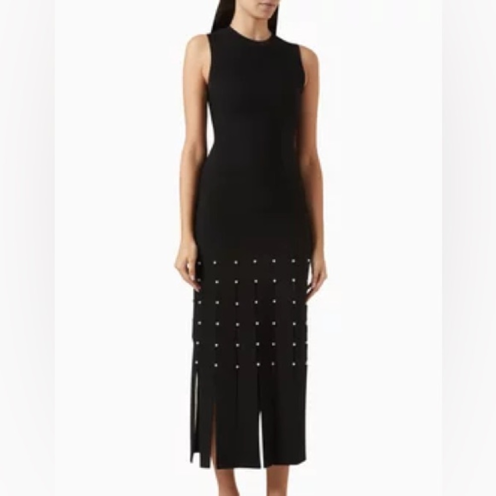 NWT Sandro Gildana Faux Pearl Fringe Cutout Knit Maxi Dress—No Flaws